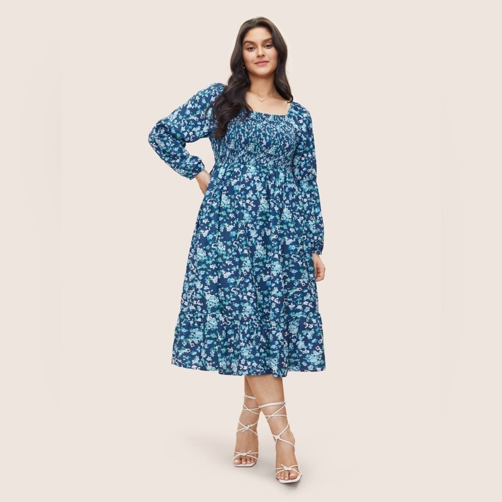 Bloomchic Square Neck Ditsy Floral Shirred Elastic Waist Dress Size 3X​​​​​